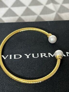 David Yurman Gold Bracelet with Pearl Ends 3mm